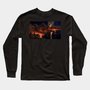 Edge of the world - Volcano, lava and fire in space Long Sleeve T-Shirt